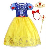 HenzWorld Princess Snow White Costumes Little Girls Dress Up Halloween Birthday Party Cosplay Outfit Jewelry Accessories