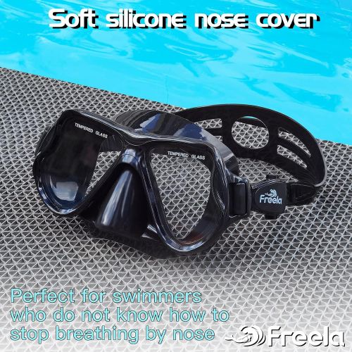  Freela Snorkeling Gear for Adults, Swim Goggles with Nose Cover, Panoramic HD View, No Leak, Snorkel Diving Mask for Adults Men Women, Snorkeling, Diving, Swimming Pool, Lap Swimmi