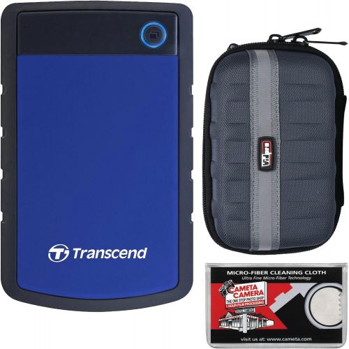  Transcend 2TB USB 3.1 StoreJet 25H3 Portable Hard Drive (Navy Blue) with Case + Cleaning Cloth