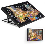 Lavievert 2 in 1 Adjustable Jigsaw Puzzle Board & Puzzle Frame, 4-Tilting-Angle Portable Puzzle Table for Adults, Wooden Puzzle Easel Stand with Non-Slip Surface for Up to 1000 Pieces - Black