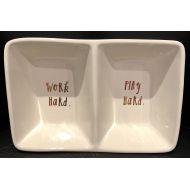 Rae Dunn Artisan Collection By Magenta Divided Tray 8” X 5” X 3” Deep WORK HARD & PLAY HARD Dishwasher Safe
