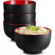 [아마존베스트]KooK Japanese Ceramic Noodle Bowl, Pho, Ramen, Deep Interior, Black and Red, capacity limit 34 oz - Set of 4