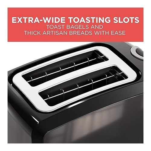  BLACK+DECKER 2-Slice Toaster, T2569B, Extra Wide Slots, 6 Shade Settings, 850 Watts, Crub Tray, Cancel Button