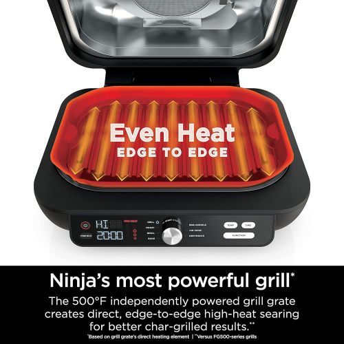 닌자 Ninja IG601 Foodi XL 7-in-1 Indoor Grill Combo, use Opened or Closed, Air Fry, Dehydrate & More, Pro Power Grate, Flat Top Griddle, Crisper, Black, 4 Quarts