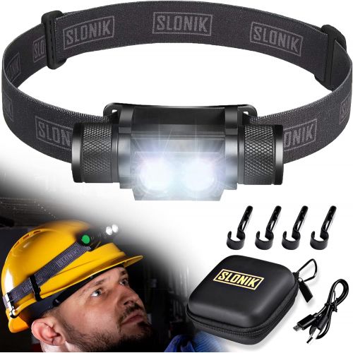  SLONIK Headlamp Rechargeable - 1000 Lumen LED USB Rechargeable Headlight w/ 2200 mAh Battery - IPX8 Waterproof Head Lamp with Bright 60 ft Flashlight Beam - Hiking & Outdoor Campin