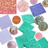 Anyana set of 13 Fondant Impression Mats square lace floral christmas leather Cobble Stone Wall textures mould Design Silicone imprint mold Cake Decorating Supplies for Cupcake Wedding Ca