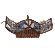 Household Essentials Woven Willow Picnic Basket, Square Shaped, Fully Lined, Service for 4