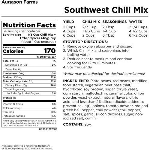  Augason Farms Southwest Chili Mix Net wt. 3 lbs 10 oz (1.65 kg)