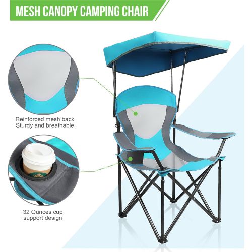  [아마존베스트]ALPHA CAMP Heavy Duty Canopy Lounge Chair Sunshade Hiking Travel Chair with Cup Holder Enamel Blue