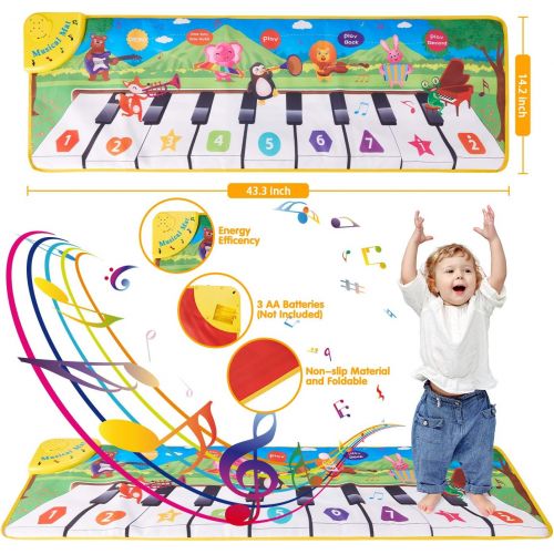  [아마존베스트]Retruth Musical Piano Mat for Kids & Toddlers, Musical Mat Keyboard Dancing Mat with 8 Instrument Modes, Touch Play Mat Early Education Music Toys Gift for Girls Boys Age 1-3 (Anim