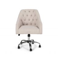 Great Deal Furniture Uriel Tufted Home Office Chair with Swivel Base, Beige and Silver Finish