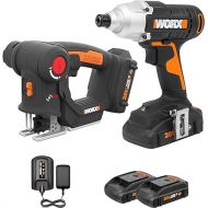 WORX 20V Cordless Power Tool Combo Kit WX914L AXIS Precision Cutting Jigsaw & 1/4 Inch Impact Driver, 2in1 Reciprocating Saw & Drill Driver, PowerShare, 2 * 2.0Ah Batteries & Charger Included