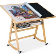 Lavievert 1500 Piece Jigsaw Puzzle Table with Legs & Cover, Adjustable Wooden Puzzle Board Easel with Storage Shelf, Portable Tilting Puzzle Table with 4 Rolling Wheels for Adults