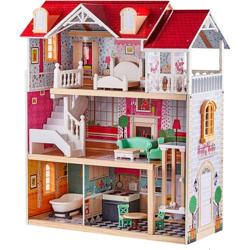  TOP BRIGHT Wooden Dollhouse with Elevator Dream Doll House for Little Girls 5 Year Olds