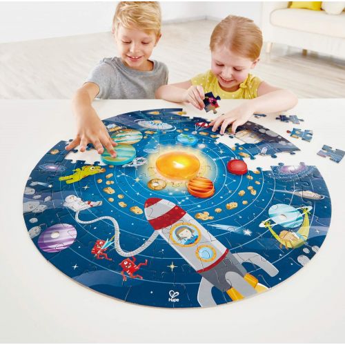 Hape Solar System Puzzle | Round Solar System Puzzle Toy for Kids, Solid Wood Pieces and A Glowing LED Sun