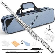 Flute, Open/Closed Hole C Flutes Instrument 16 Keys Silver Plated Student Flute School Band Orchestra for Beginners Kids with Case, Cleaning Kit, Carrying Case, Tuning Rod, Gloves, by Vangoa