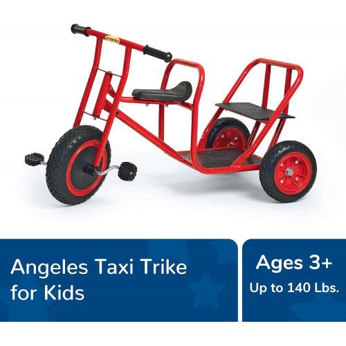  [아마존베스트]Angeles ClassicRider Tandem Taxi Trikefor Kids, RedTandem TricycleSuitable for Ages 3+ Encourages Active Play, Supports Up to 140lbs, Kids Trikewith Durable Design &Built-in Safe