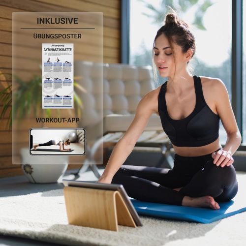  [아마존베스트]Msports Premium Gymnastics Mat including Carry Strap + Exercise Poster + Workout App - Skin-friendly Fitness Mat, 190 x 60, 80 or 100 x 1.5 cm, Various Colours, Phthalate-Free Yoga