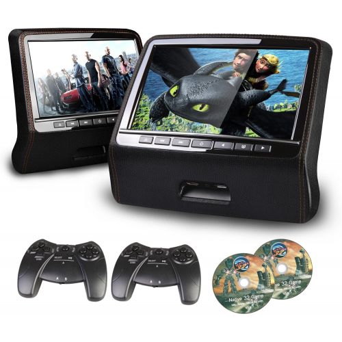  XTRONS 9 HD Active Car Pillow Headrest Monitor Portable DVDUSB Player Game HDMI (HD9PCHBlackx2)