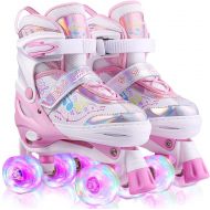 ANCHEER Roller Skates for Girls Triple Lock Mesh Breathable Quad Skates Size Adjustable Quad Roller Skates Light Up Skates