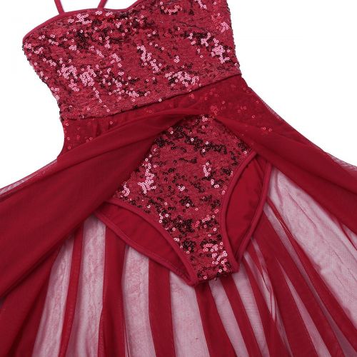  MSemis Womens Sequined Lyrical Dance Dresses Camisole Leotard with Side Slit Maxi Skirt