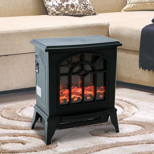  HOMCOM Electric Fireplace Heater, Freestanding Fireplace Stove with Realistic Log Flame LED Effect and Overheat Protection, Black