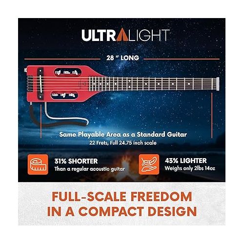  Traveler Guitar Ultra-Light Vintage Red Acoustic Electric Guitar and TGA-1A Acoustic Guitar Headphone Amplifier | Portable Full 24 3/4