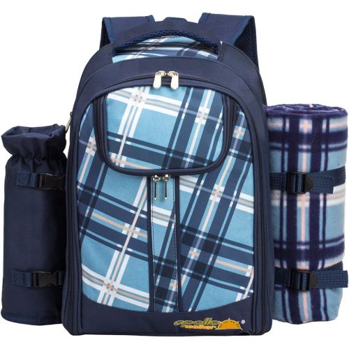  apollo walker Picnic Backpack Bag for 2 Person with Cooler Compartment, Detachable Bottle/Wine Holder, Fleece Blanket, Plates and Cutlery (Blue)