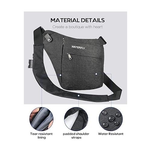  WATERFLY Sling Crossbody Chest Bag: Slim Anti-Theft Cross Body Bag Over Shoulder Backpack Stealth Side Pack Man Woman