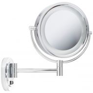 Jerdon HL165CD 8-Inch Lighted Wall Mount Direct Wire Makeup Mirror with 5x Magnification, Chrome Finish