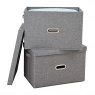 Polecasa Storage Bins with Lid-2 Pack-Removable Lid, Collapsible, Stackable, Linen Fabric. Storage Cubes Boxes Containers Organizer Basket for Home, Office, Bedroom, Closet, and Sh