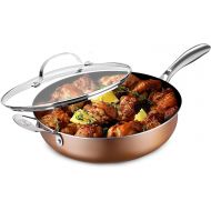 Gotham Steel Saute Pan with Lid  5.5 Quart Multipurpose Nonstick Jumbo Cooker with Glass Lid, Stainless Steel Handle & Helper Handle, Oven & Dishwasher Safe, 100% PFOA FREE