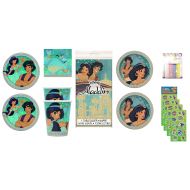 party bundle Aladdin and Princess Jasmine Birthday Party Supply Set for 16 includes Plates, Napkins, Cups, Table Cover, Candles, Sticker Sheets