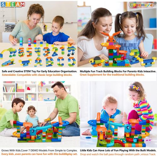  [아마존베스트]COUOMOXA Marble Run Building Blocks Classic Big Blocks STEM Toy Bricks Set Kids Race Track Compatible with All Major Brands 110 PCS Various Track Models for Boys Girls Toddler Age