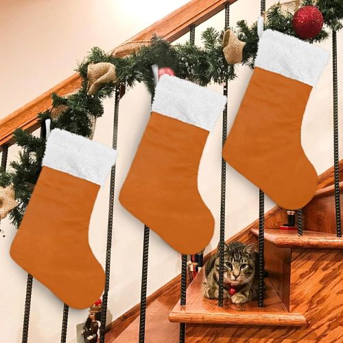  xigua 2 Pack Christmas Stocking, Plain Rust Orange Solid Color Xmas Stockings Fireplace Decoration Hanging Ornament 17.7 Inch