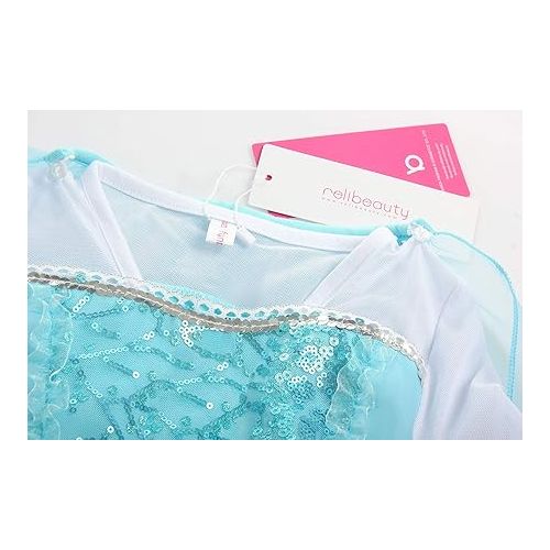  ReliBeauty Girls Sequin Princess Costume Long Sleeve Dress up, Light Blue (with Accessories), 4T (110)