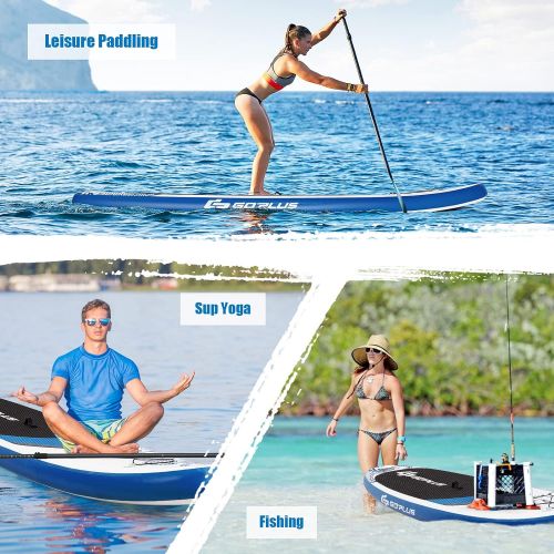  Goplus Inflatable Stand Up Paddle Board, 6.5” Thick SUP with Carry Bag, Adjustable Paddle, Bottom Fin, Hand Pump, Non-Slip Deck, Leash, Repair Kit