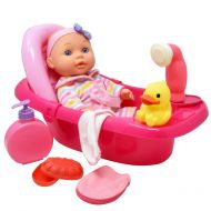 Dolls To Play Baby Doll Bathtub - Tub Set Featuring 12 All Vinyl Doll, Bath Tub with Detachable Shower Spray, Washcloth, Toy Soap Bottle and Shower Gel, and Rubber Duck, The Best Doll Bath Toy S