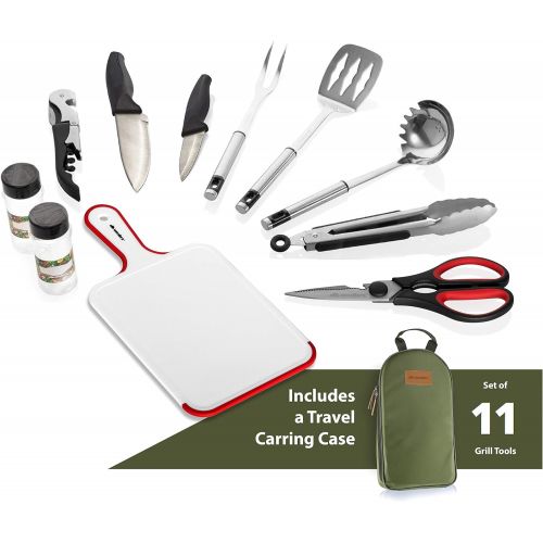  Wealers 24 Piece Camp Kitchen Cooking Utensil Set Travel Organizer Grill Accessories Portable Compact Gear for Backpacking BBQ Camping Hiking Travel Cookware Kit Water Resistant Case (Gree