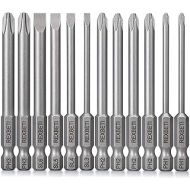 REXBETI Slotted Phillips Screwdriver Bit Set, 1/4 Inch Hex Shank S2 Steel Magnetic 3 Inch Long Drill Bits, 12 Piece