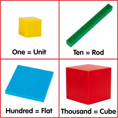  [아마존베스트]Edx Education Four Color Plastic Base Ten Set - Set of 121 - in Home Learning Manipulative for Early Math - Teach Kids Number Concepts, Place Value and Volume