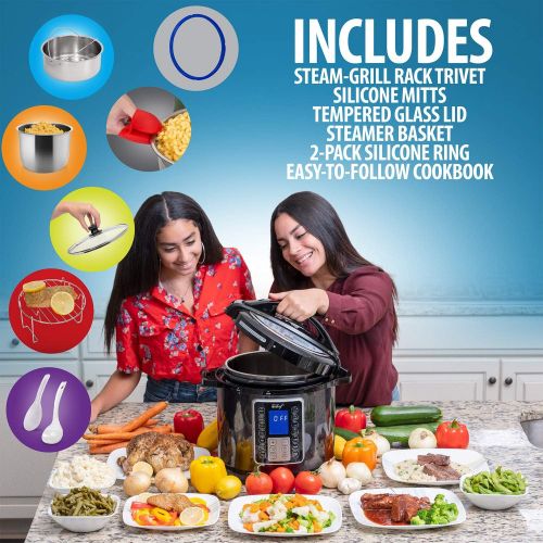  Deco Chef 8 QT 10-in-1 Pressure Cooker Instant Rice, Saut233, Slow Cook, Yogurt, Meats, Deserts, Soups, Stews Includes Recipe Book, Tempered Glass Lid, Mitts, Grill Rack, and Steam