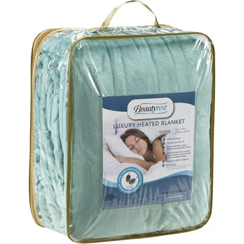 뷰티레스트 Beautyrest - Plush Heated Throw Blanket -Secure Comfort Technology-Oversized 60 x 70- Lavender - Cozy Soft Microlight Heated Electric Blanket Throw - 3-Setting Heat Controller-5 Ye