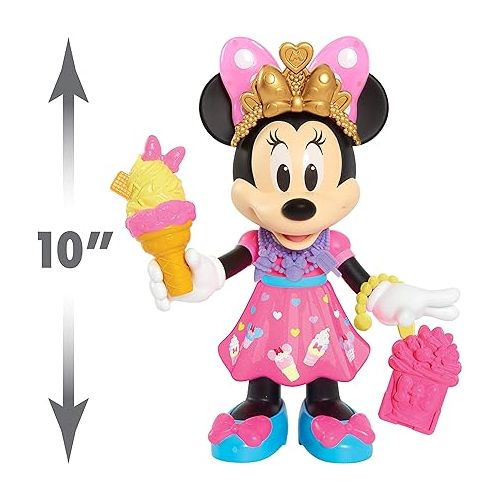  Disney Junior Sweets & Treats Minnie Mouse, Interactive 10-Inch Doll with Lights, Sounds, and Accessories, Officially Licensed Kids Toys for Ages 3 Up, Amazon Exclusive