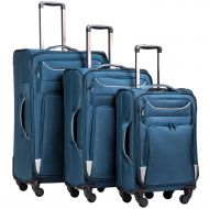 Master Coolife Luggage 3 Piece Set Suitcase Spinner Softshell lightweight (blue+sliver)