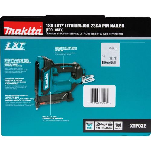  [아마존베스트]Makita XTP02Z 18V LXT Lithium-Ion Cordless 1-3/8 Pin Nailer, 23 Ga, Tool Only