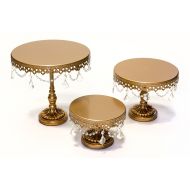 Opulent Treasures Chandelier Round Cake Plate Stands (Set of 3), Wedding Cake, Birthday Party Cupcake & Dessert Pedestal Stands(Antique Gold)