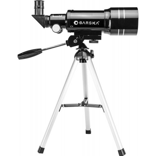  Barska Starwatcher 300x70mm 225 Power Refractor Telescope with Table Top Tripod and 3X Barlow Lens, Black (AE12932)
