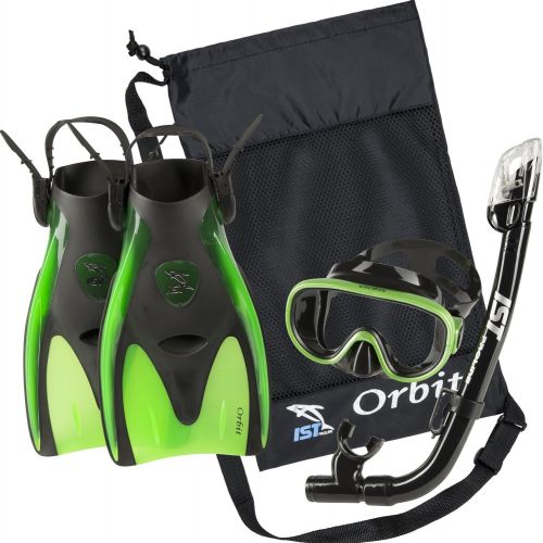  IST Orbit Snorkeling Gear Set: Tempered Glass Mask, Dry Top Snorkel & Trek Fins for Compact Travel