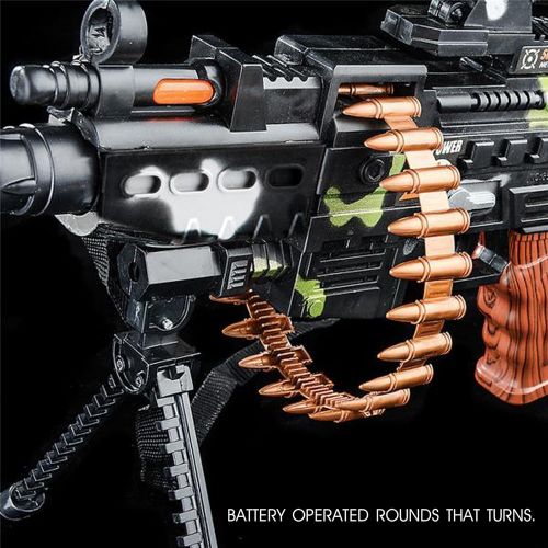  ArtCreativity Toy Machine Gun with Scope, Stand and Carrying Strap Flashing Lights, Sounds and Unique Revolving Rounds - Thrilling 25 Inch Submachine Gun Toy - Great Gift Idea for